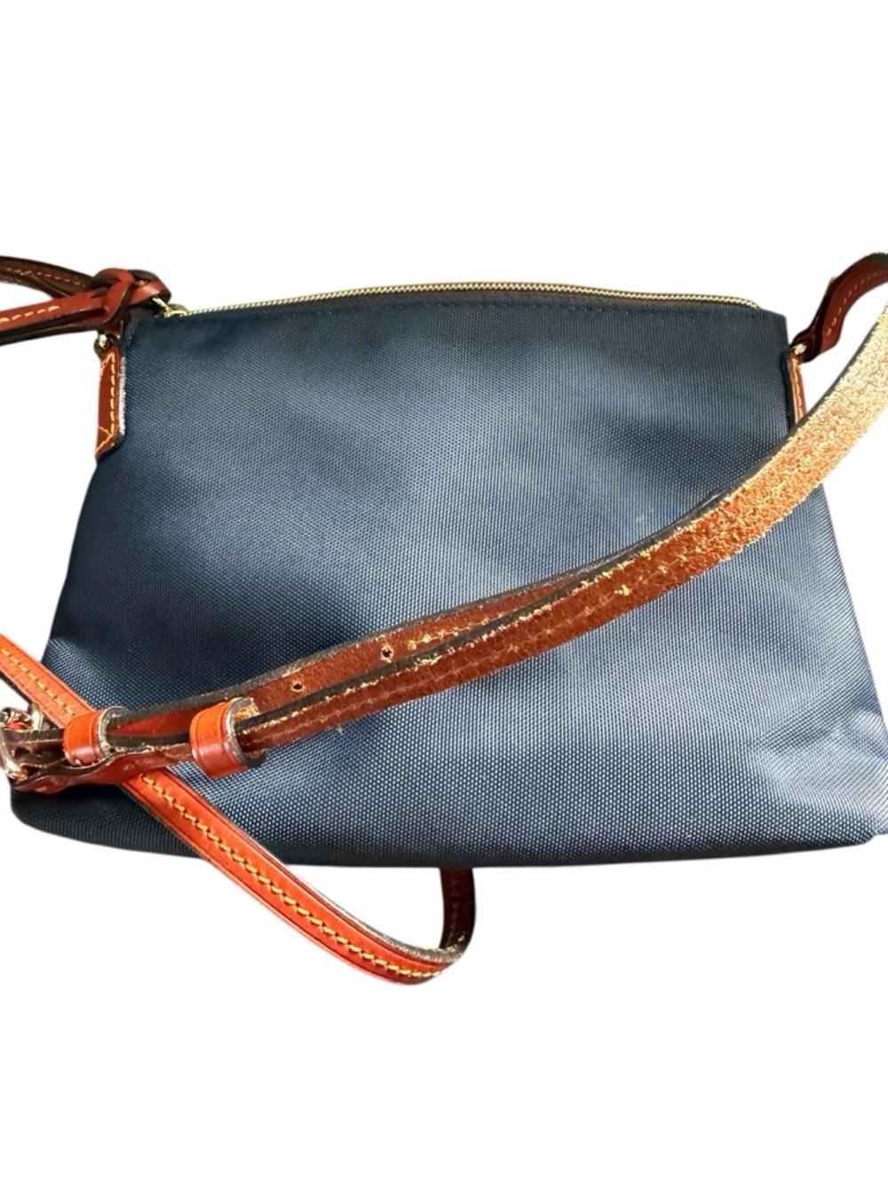 Dooney & Bourke Blue Nylon Crossbody with Brown Leather Trim and Strap - Picture 3 of 10